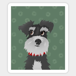 Salt and Pepper Miniature Schnauzer Dog with Green Daisies Sticker